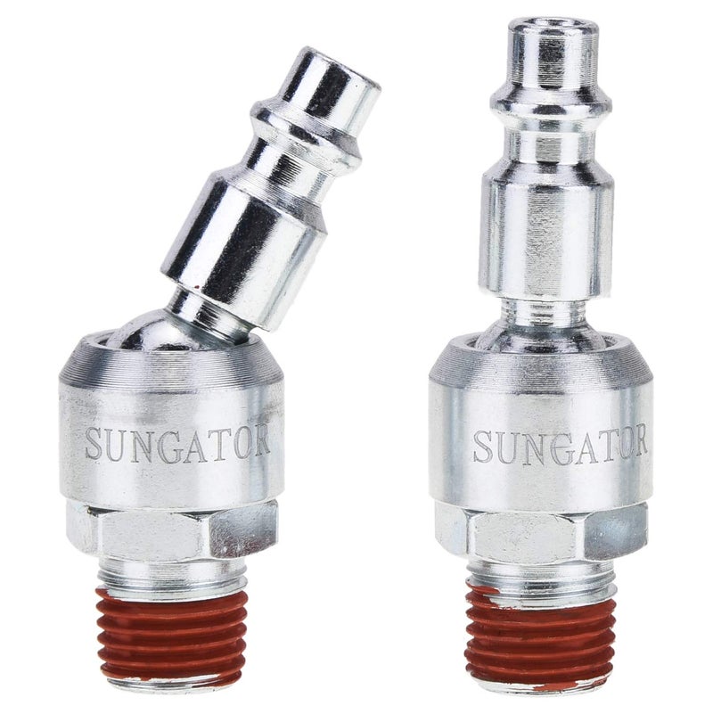 SUNGATOR 2-حزمة 1/4 بوصة تركيبات أدوات الهواء الدوارة 360 للتدوير 1/4 بوصة المقابس الصناعية 1/4 بوصة MNPT تركيبات خرطوم ضاغط الهواء الدوارة توصيل سريع موصلات خرطوم التوصيل NPT الذكور - Image 1